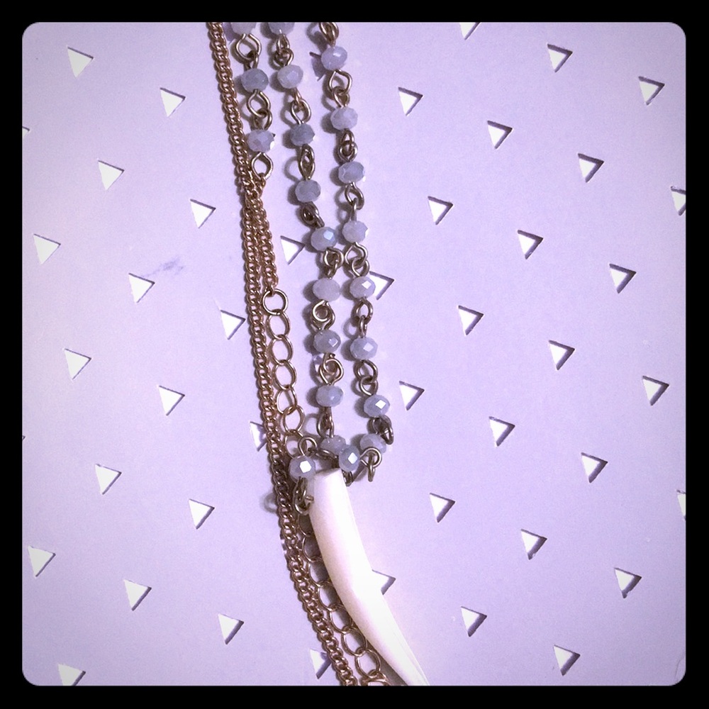 Long neutral beaded necklace